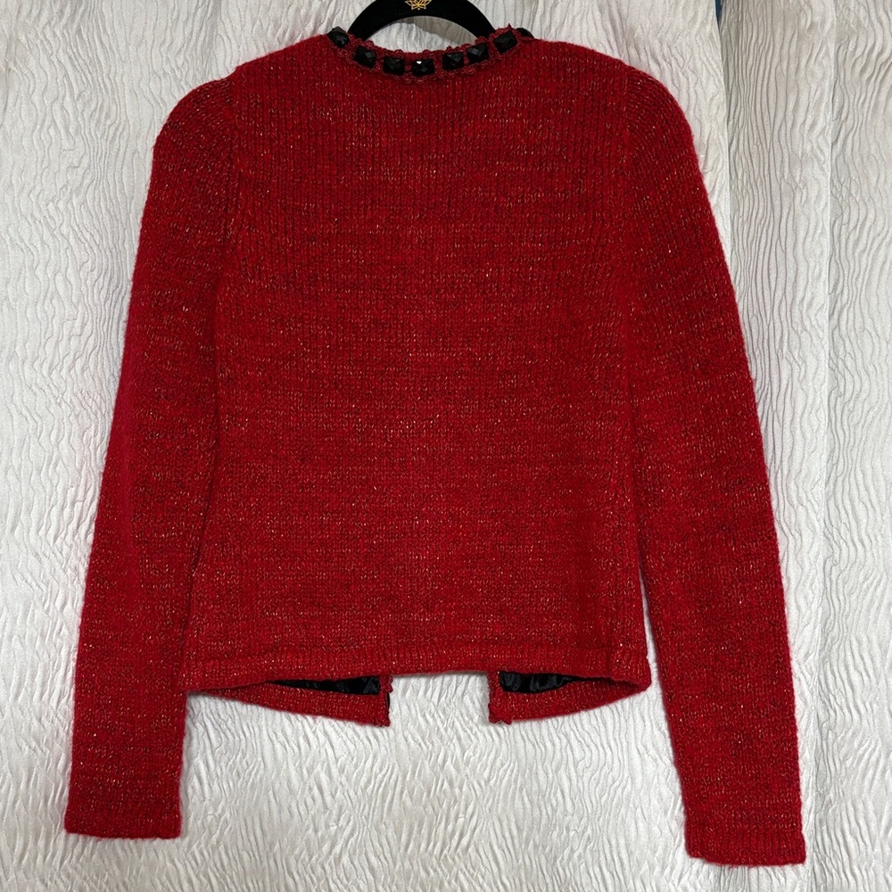 VTG Alberto Makali Wool Blend Red Sweater With Black Beads - Size Small - Picture 2 of 9